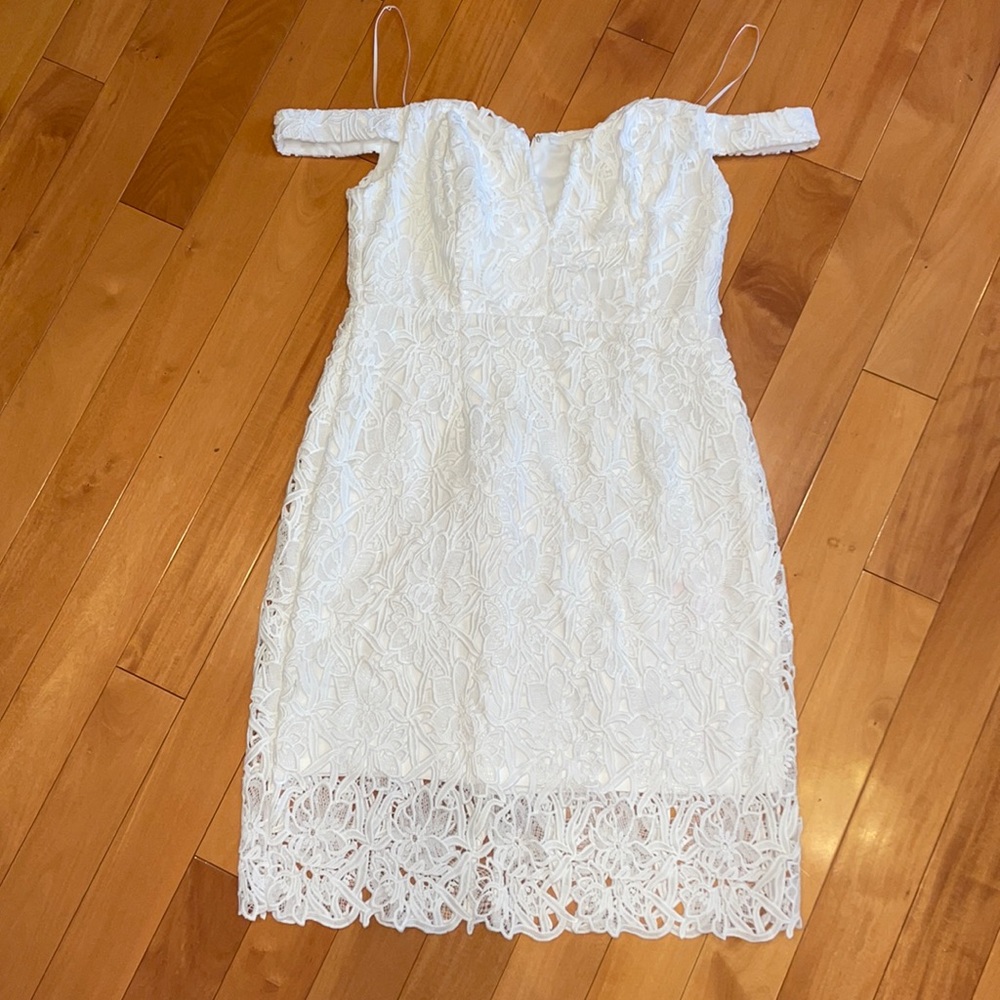 ASTR White Lace Off the Shoulder Mini Dress